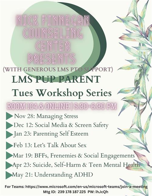 PUP Parent Workshop Series Info